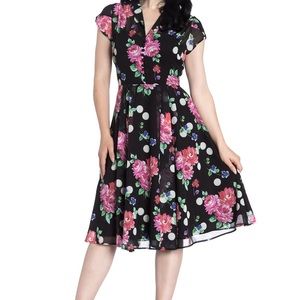 Hell Bunny Polka Dot Floral Dress 50s Retro Rockabilly Spot Flower NWOT 2Xl